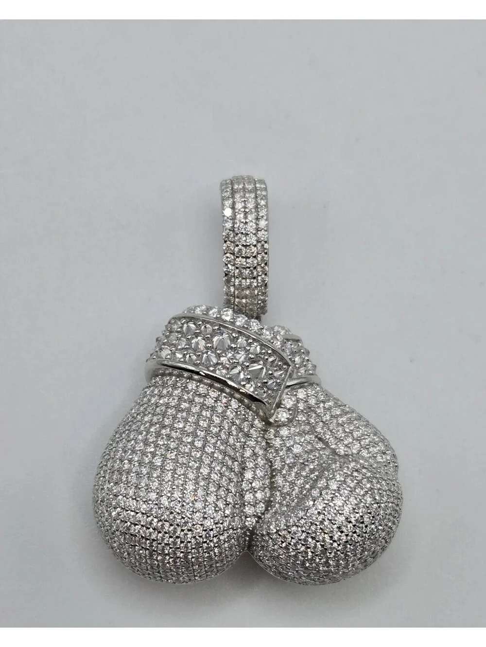 NEW Solid 925 Sterling Silver Boxing Gloves Pendant 8.0CTW VVS1 Moissanite Iced